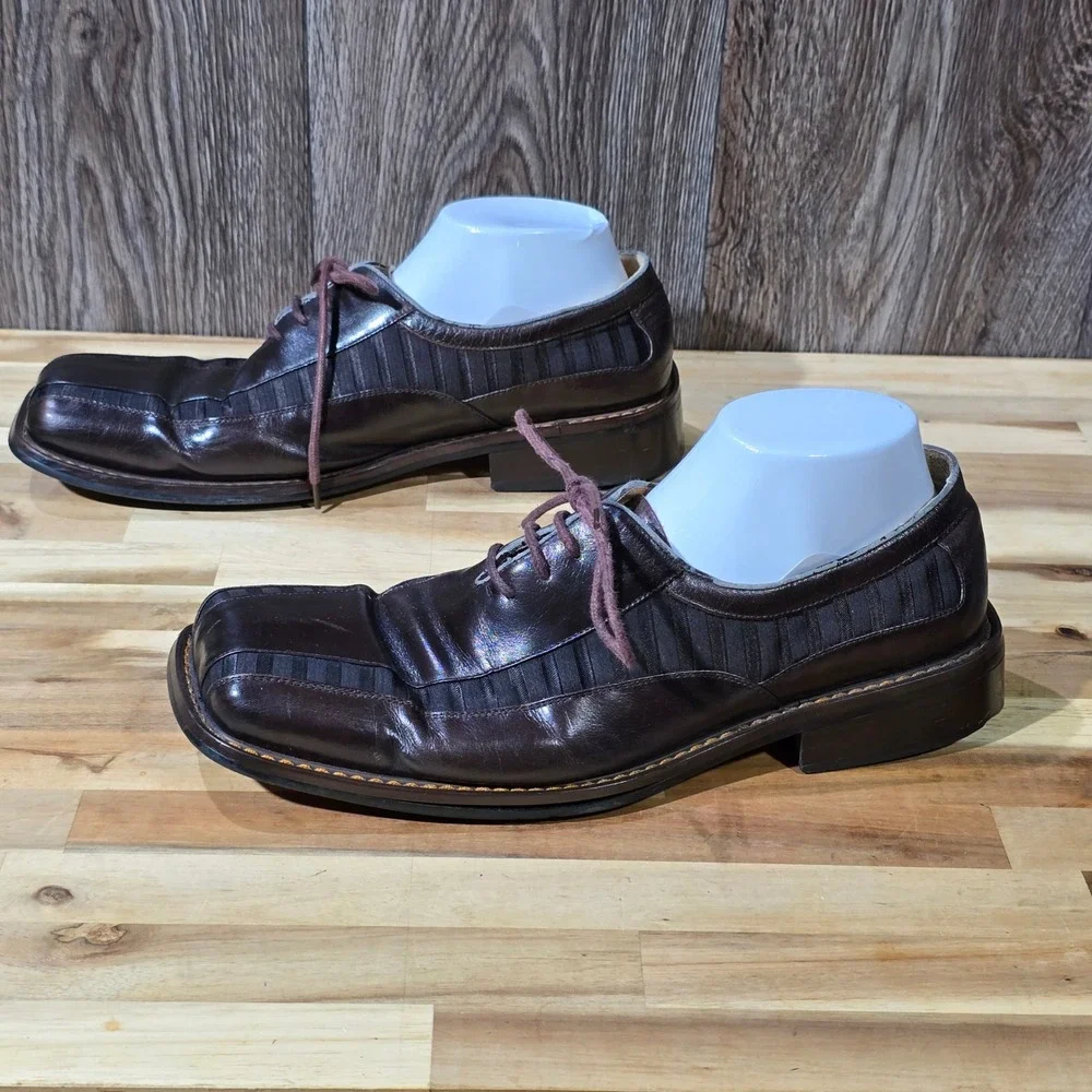Zota Men's 9.5 Brown Leather Square Toe Oxford Lace Up Dress Shoes Formal‎ Wear